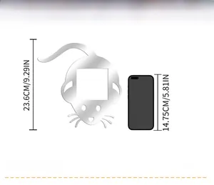 Size comparison of silver acrylic mouse wall sticker measuring 23.6cm with a smartphone