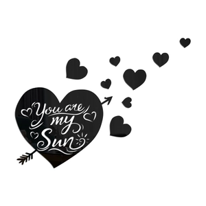 Mirror heart wall sticker with You are my Sun lettering and arrows for home decor