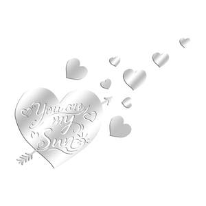 Detailed mirror silver acrylic wall sticker with heart shape and You are my Sun text