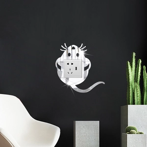 Creative Mouse Shape Acrylic Mirror Wall Sticker For Light Switch Socket Border Frame Home Bedroom Decor Silver Gold Black