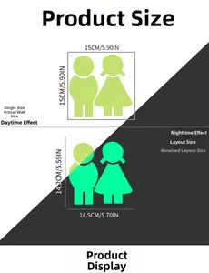 Luminous bathroom wall stickers showing day and night effects with boy and girl silhouettes