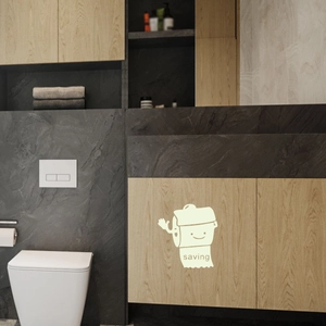 Luminous cartoon toilet paper wall sticker with cute smiling face and saving text