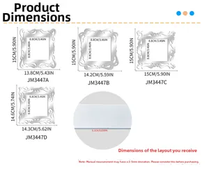 Detailed size chart for 1mm thick acrylic mirror wall stickers showing multiple dimensions