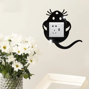 Creative mouse-shaped wall sticker with mirror finish for socket and switch decoration