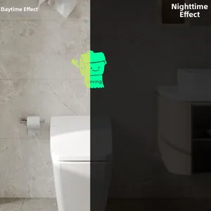 Luminous bathroom sticker showing glow-in-the-dark effect versus daylight view