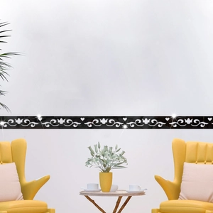 Black acrylic mirror wall sticker with decorative floral pattern for living room borders