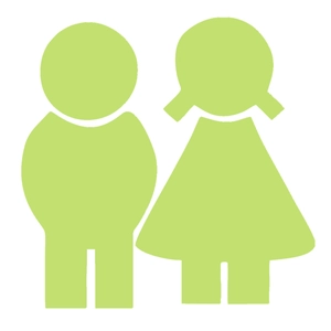 Luminous light green toilet wall stickers with boy and girl icons for bathroom decor