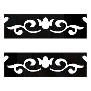 Mirror-finish 1mm acrylic wall stickers with white floral pattern on black base