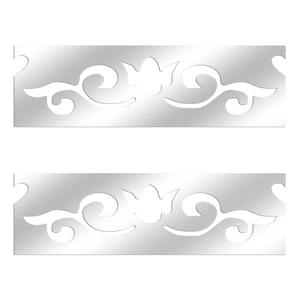 Detailed macro view of silver mirror acrylic wall stickers with ornate floral cutouts
