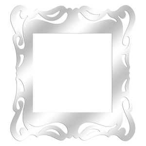Detail of square silver acrylic mirror wall sticker with hollow carved scroll pattern