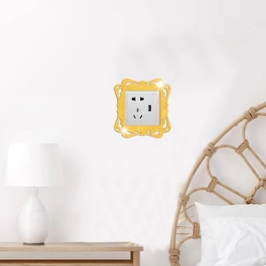 Golden acrylic mirror wall stickers for light switches with elegant carved wave borders