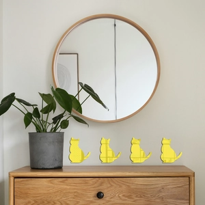 Set of four gold cat mirror wall stickers in 1mm acrylic for modern home decor