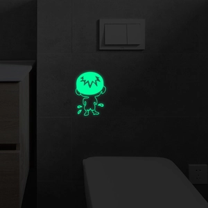 Adesivo da Parete Luminoso per Bagno a Forma di Ragazzo Cartone Animato Fluorescente Impermeabile in PET Segnale Creativo per Casa