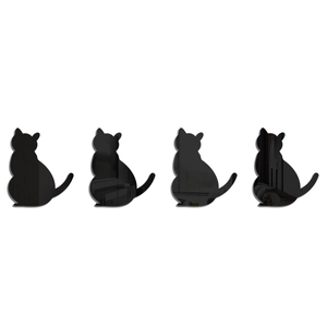Set of 4 minimalist black mirror acrylic cat wall stickers with reflective surface finish
