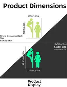 Luminous bathroom sign wall sticker showing day and night glow effects for decor
