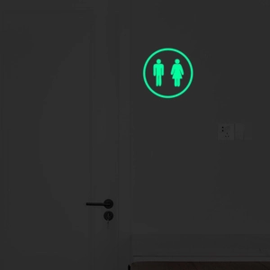 Glow In The Dark Toilet Sign Wall Sticker Round Men Women Bathroom Door Decal Luminous PET Restroom Directional Sign Decoration