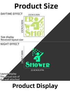 Detailed size chart showing luminous bathroom shower sticker dimensions for wall decoration