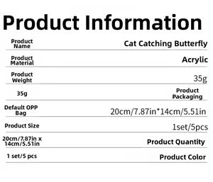 Detailed size and material specification chart for cat butterfly acrylic wall mirror sticker