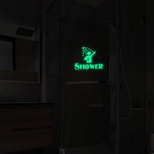 Luminous bathroom shower wall sticker glowing in dark with shower icon and text