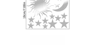Silver mirror acrylic wall stickers featuring celestial sun, moon, and stars shapes