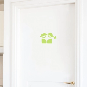 Leuchtender hellgrüner Wandaufkleber für die Toilettentür mit abstrakter Paar-Silhouette