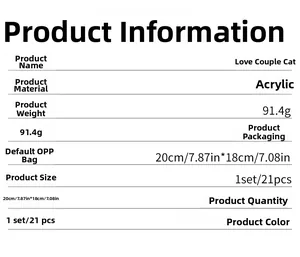 Detailed specifications table for 21pcs acrylic heart couple cat wall sticker set