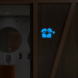 Leuchtende blaue Toilettenschild-Wandtattoo mit Herren- und Damensymbolen für Badezimmer