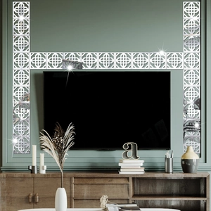 Modern Geometric Hollow Out Mirror Wall Stickers Acrylic Waist Line Decal For Living Room Bedroom Home Decoration