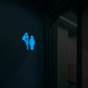 Luminous blue LED bathroom wall sign with creative male and female silhouette design