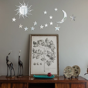 3D acrylic mirror wall stickers featuring sun moon and stars for home decor