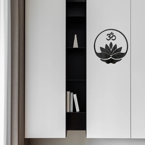 Moderne Lotus-Wandtattoo aus schwarzem Acryl mit Om-Symbol für minimalistische Wanddekoration
