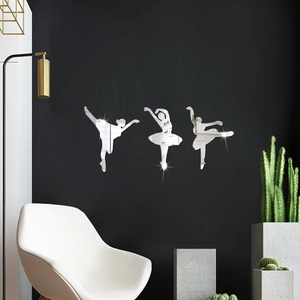 3D ballet dancer acrylic mirror wall stickers set of three for modern home wall decor