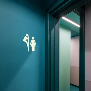 Luminous bathroom wall sticker with creative glowing male and female toilet signs