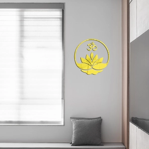 Goldener Lotus Wandaufkleber aus Acrylglas mit Om-Symbol für moderne Wohnzimmerdekoration