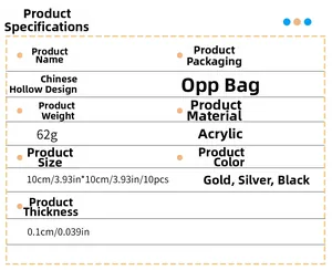 Detailed specification chart for 10x10cm hollow acrylic mirror wall stickers