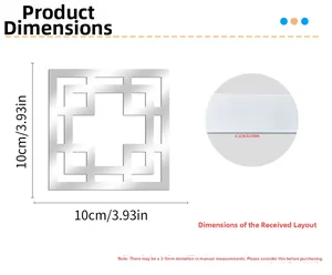Tableau des tailles pour stickers muraux miroir 3D avec dimensions et épaisseur de 0,1 cm