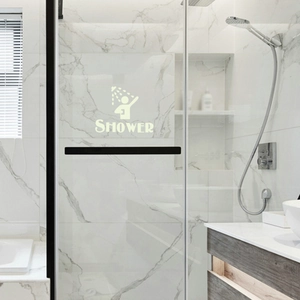 Modern waterproof luminous bathroom sticker featuring a shower icon and SHOWER text on glass