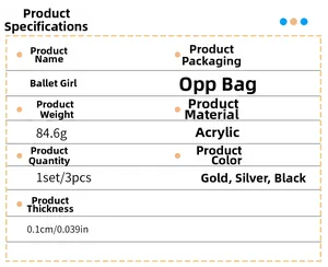 Detailed specs for acrylic ballerina wall decals showing weight, thickness, and size