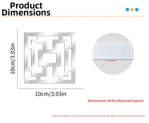 Detail showing 10x10cm silver mirror acrylic wall sticker with hollow geometric pattern