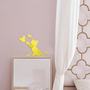 Cute cat and butterflies acrylic mirror wall stickers for cozy bedroom decoration