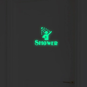 Luminous Glow In The Dark Shower Wall Sticker PET Waterproof Bathroom Sign Fluorescent Luminous Sign For Glass Door Wall