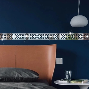 Detailansicht der 3D Acryl-Wandaufkleber mit geometrischen Mustern auf einer blauen Wand