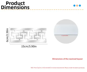 Size chart for silver mirror acrylic wall stickers showing 15cm length and 6cm height