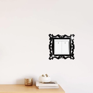 Elegant black acrylic light switch cover with vintage European floral pattern and mirror finish