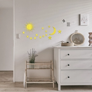 Yellow acrylic mirror wall stickers set with sun moon and stars for home decor