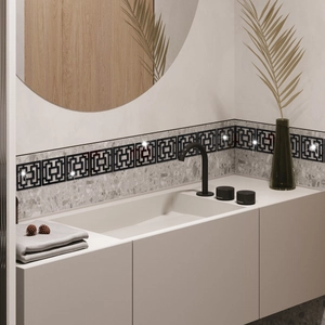 Black geometric hollow acrylic mirror wall stickers with traditional pattern for bathroom décor