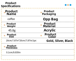 Specifications for coffee wall decal including 20x20cm size and acrylic material detail