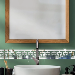 Detail of interlocking geometric H-pattern acrylic wall sticker with mirror reflection finish