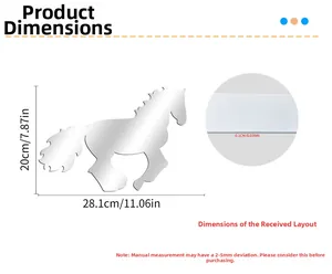 Size chart showing dimensions of running horse mirror wall sticker in centimeters and inches