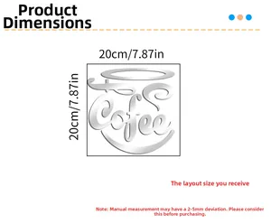 Detailed dimension drawing of 20cm silver acrylic coffee mirror wall stickers